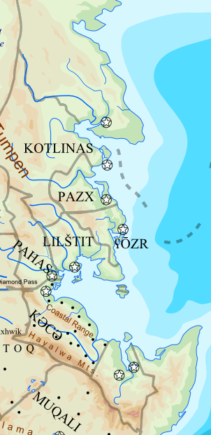 Map of the East Coast region of Tiptum