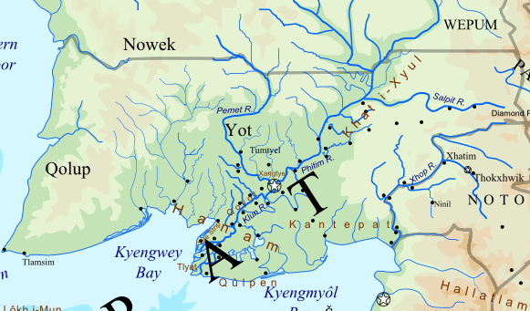 Map of Tepat, in the central region of Tiptum - the
        area where Yuk Tepat is spoken