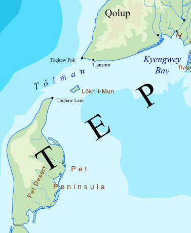 Map of the southwest of Tepat, showing the Strait and the
      Inner Sea